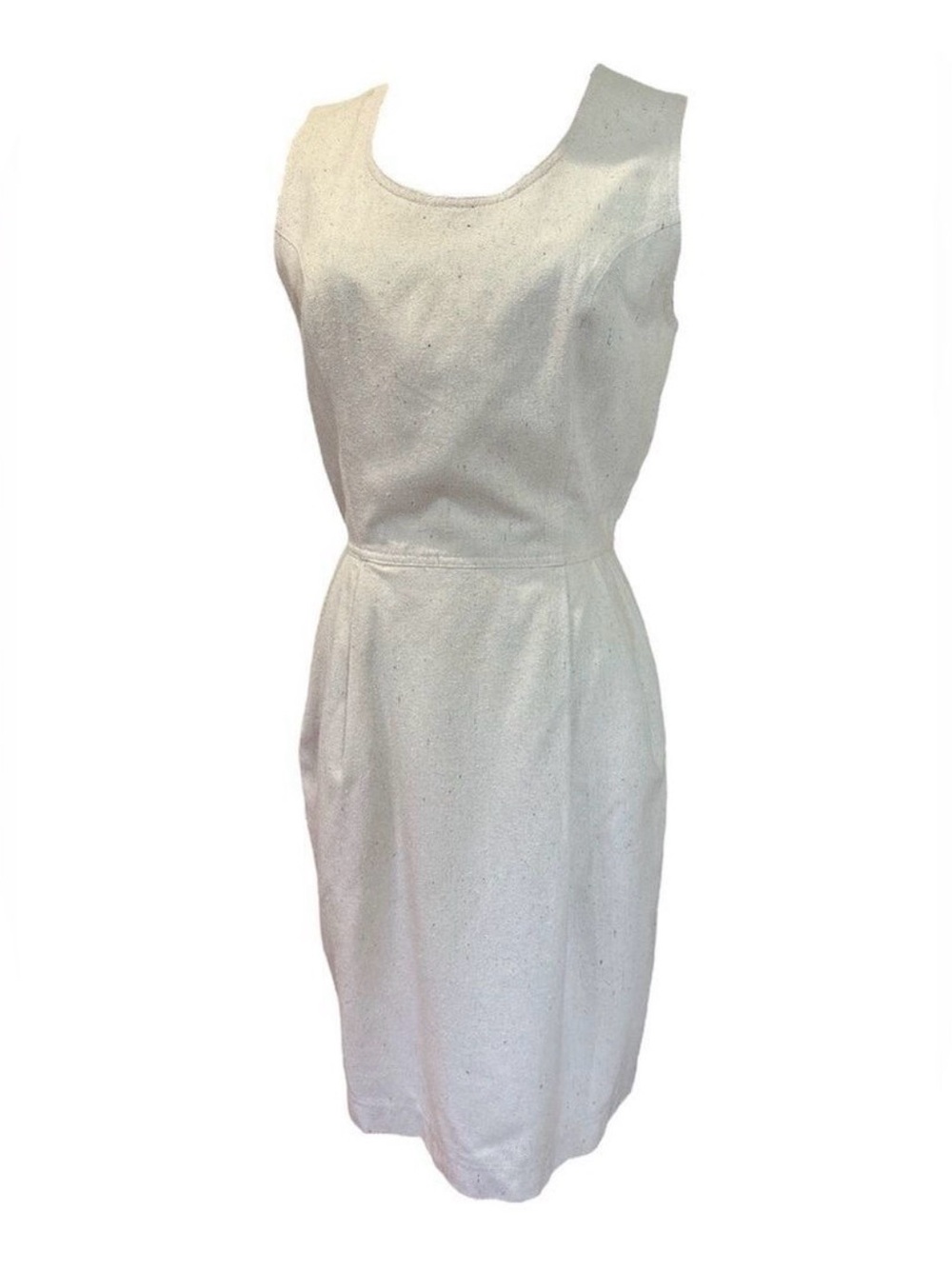 VTG GEORGE SLUBBED SILK BOHO CREAM SLEEVELESS DRESS W KEYHOLE BACK SZ S - Picture 2 of 8